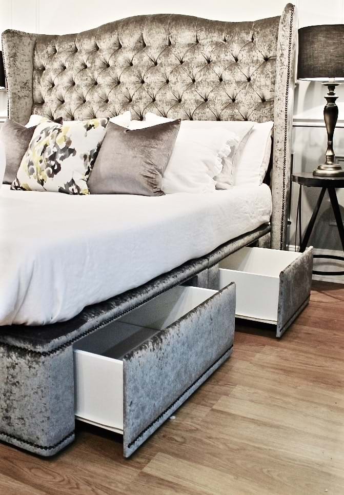 wing bed head, wing bedhead, upholstered beds, upholstered bedheads