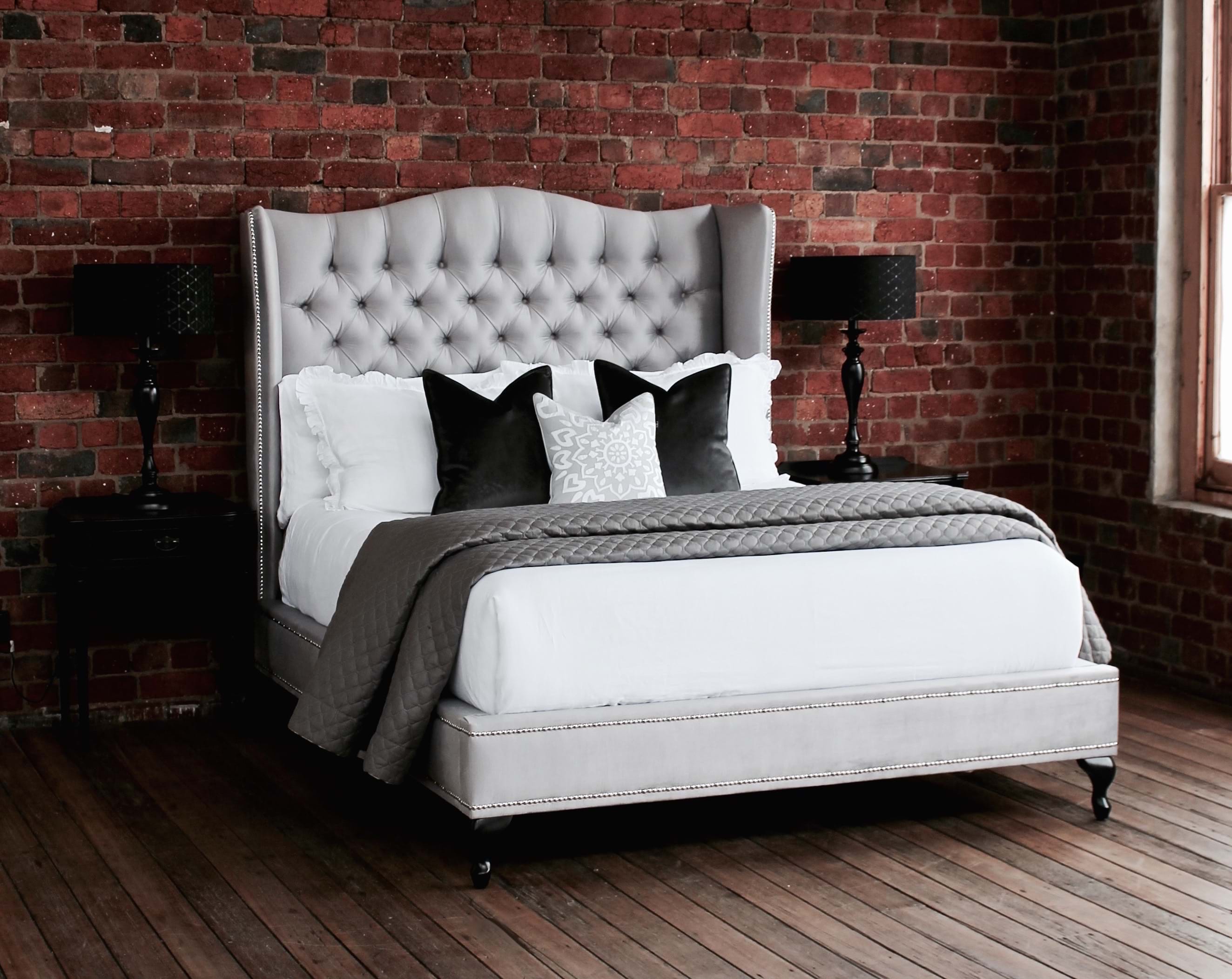 wing bed head, wing bedhead, upholstered beds, upholstered bedheads