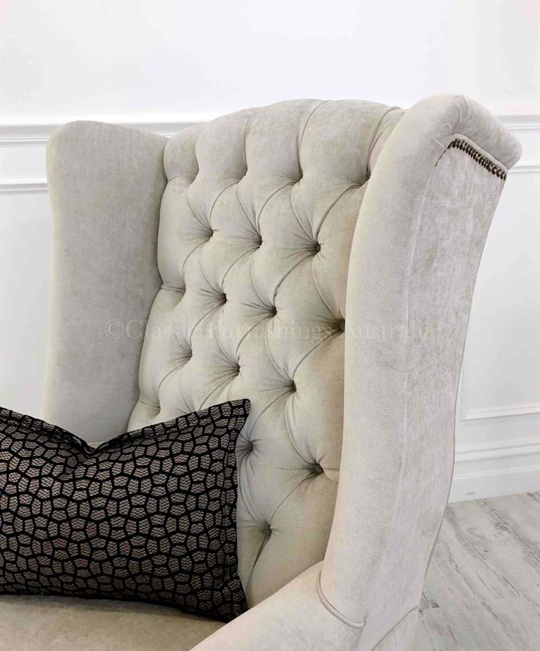 Wing Chair, arm chair, lounge chair, chesterfield, tufted, diamond buttoning, custom made, upholstery, australia, melbourne, sydney, perth, adelaide, brisbane