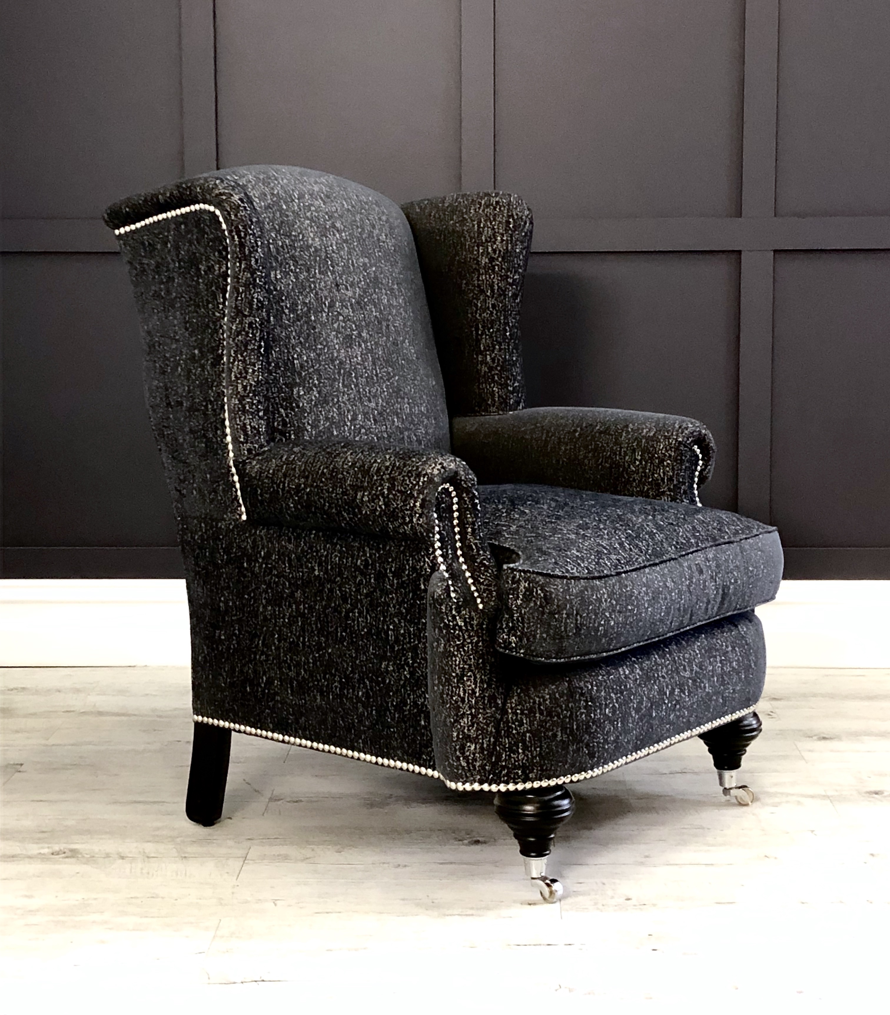 wing chair, arm chair, lounge chair, chesterfield, tufted, diamond