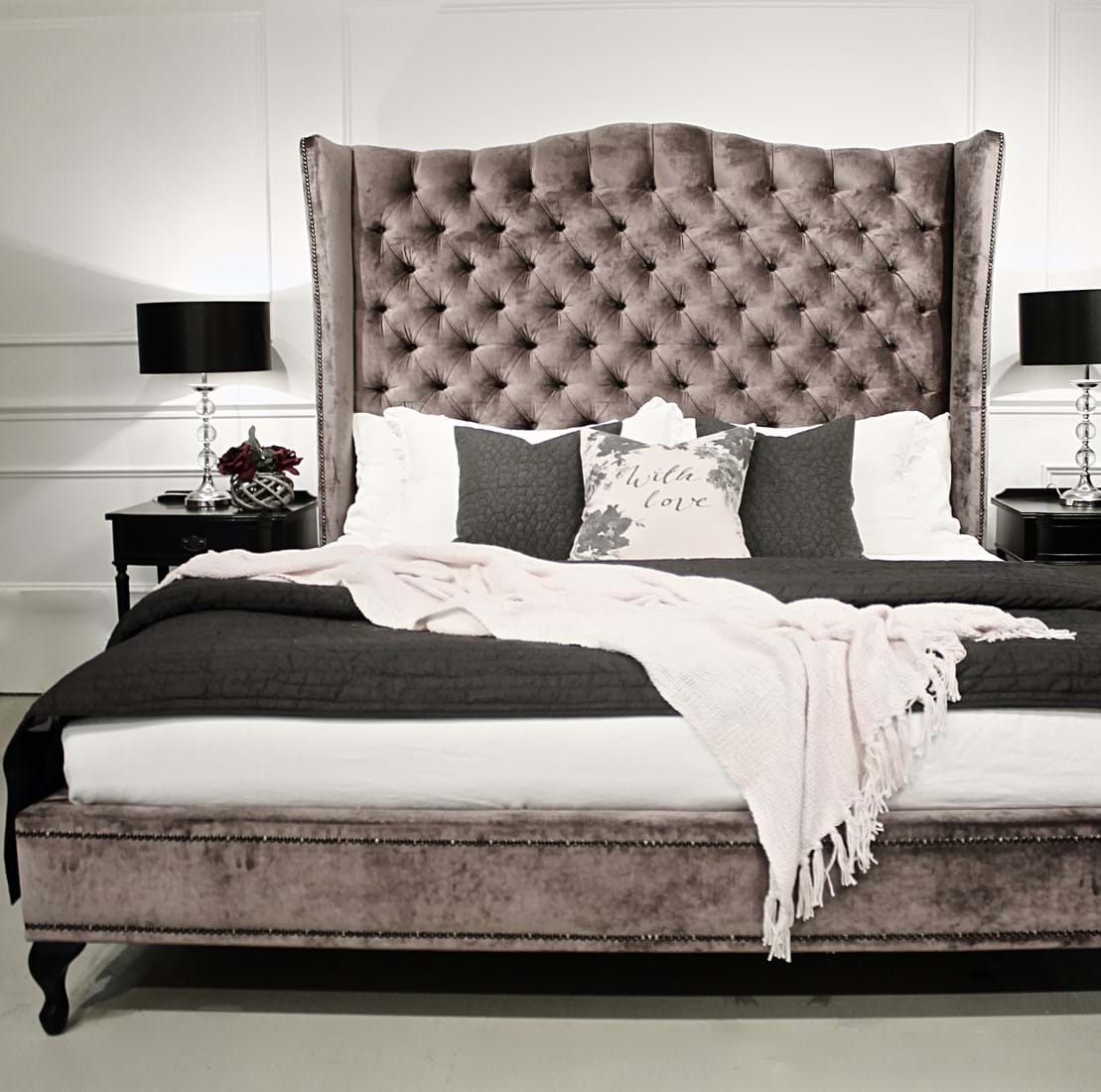 wing bed head, wing bedhead, upholstered beds, upholstered bedheads