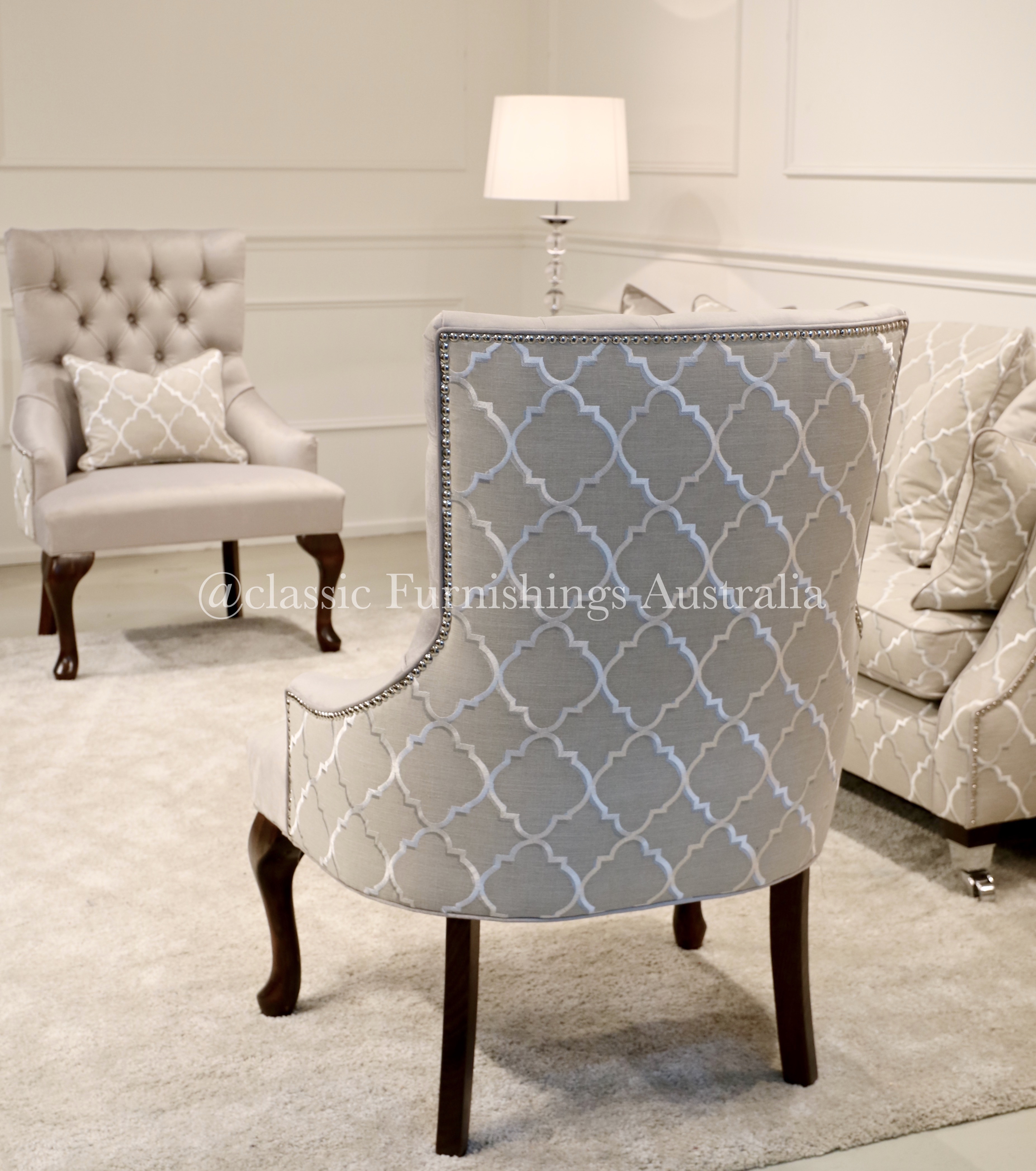 wing chair, arm chair, lounge chair, chesterfield, tufted, diamond