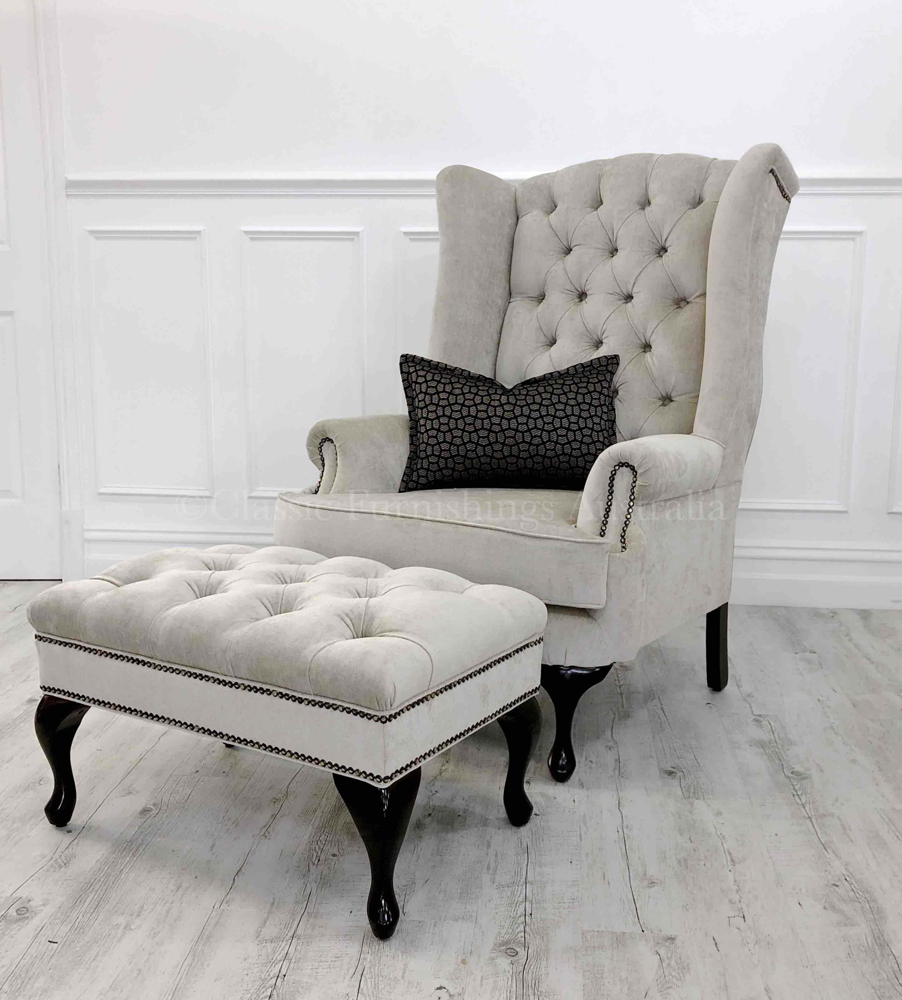 wing chair, arm chair, lounge chair, chesterfield, tufted, diamond