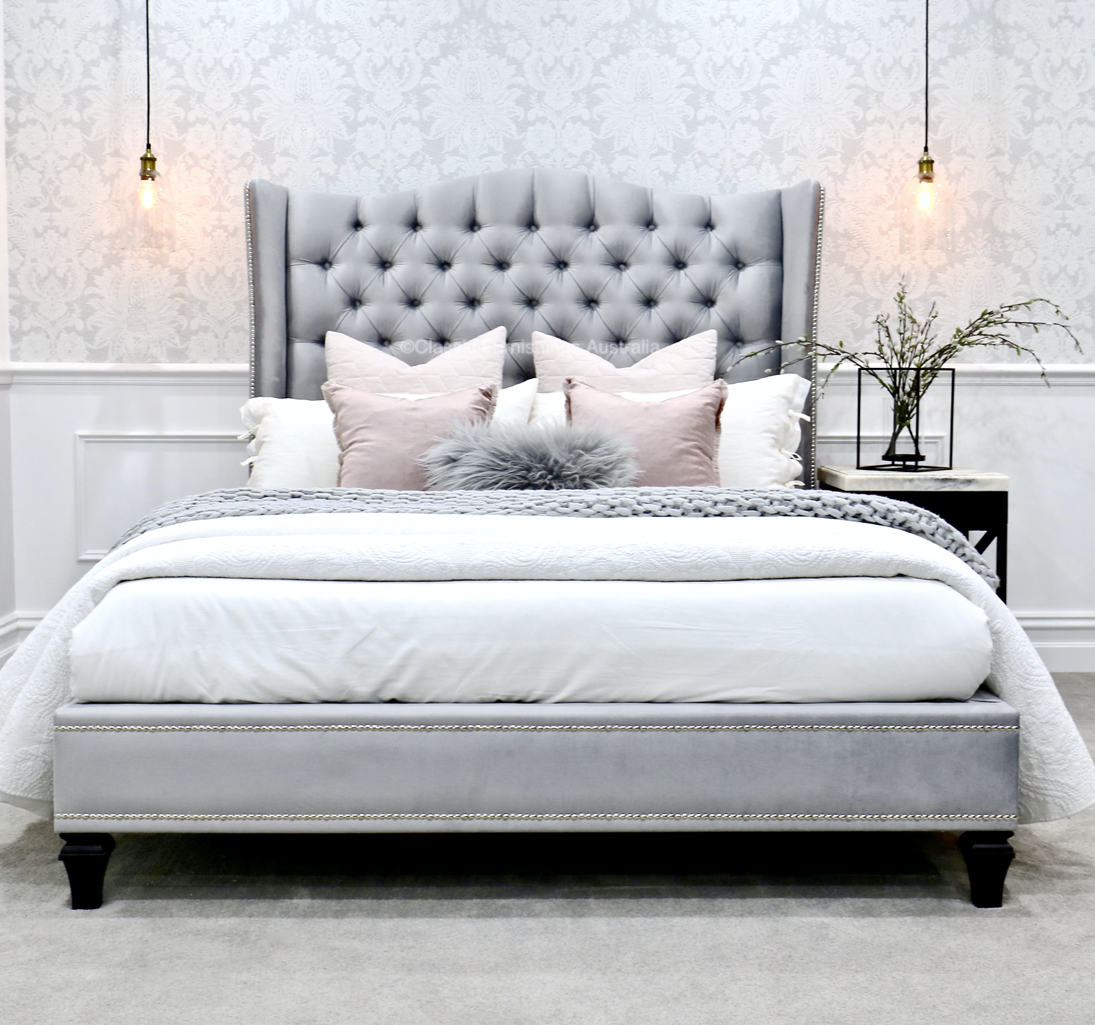 wing bed head, wing bedhead, upholstered beds, upholstered bedheads
