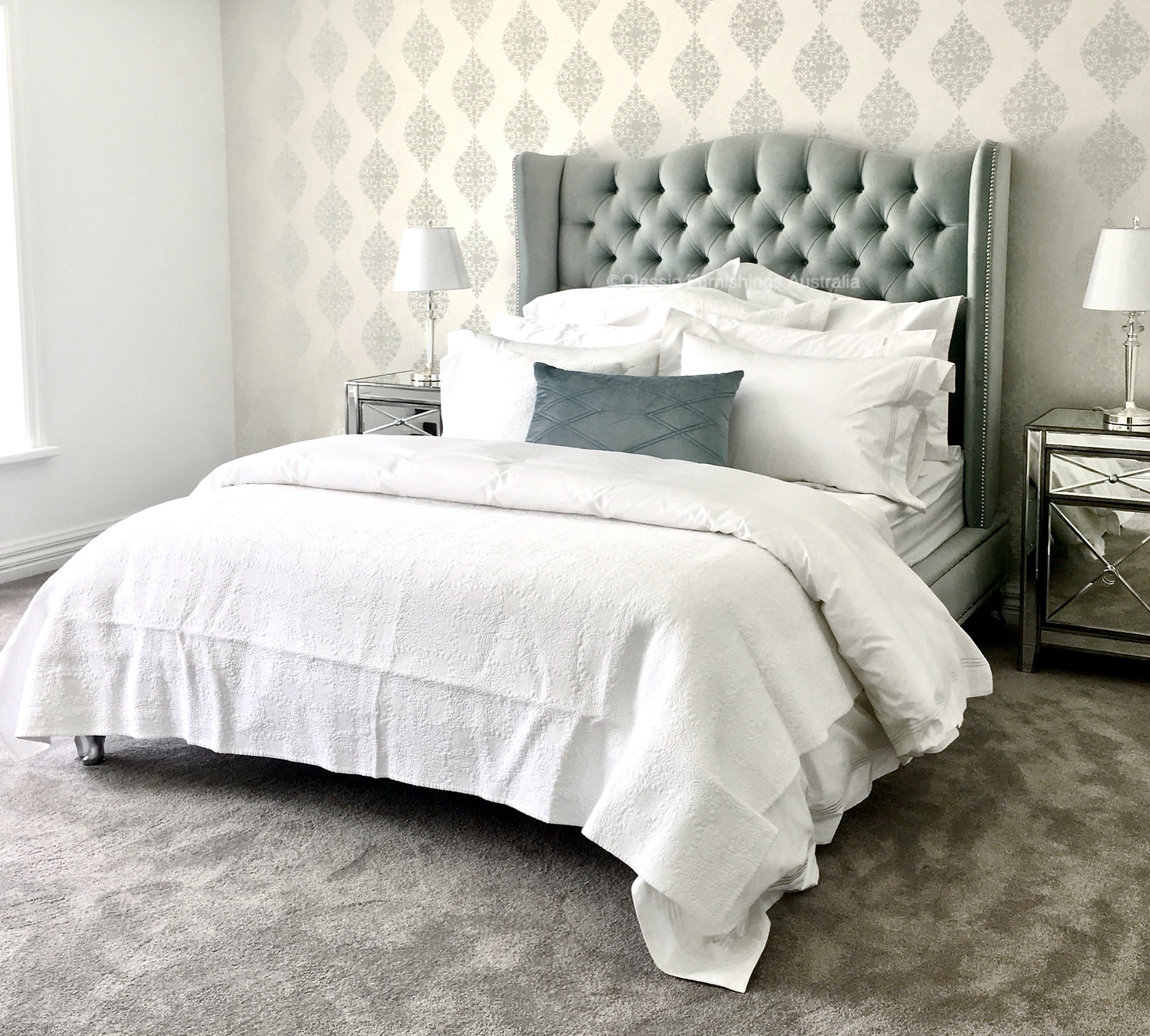 wing bed head, wing bedhead, upholstered beds, upholstered bedheads,bedheads, headboards