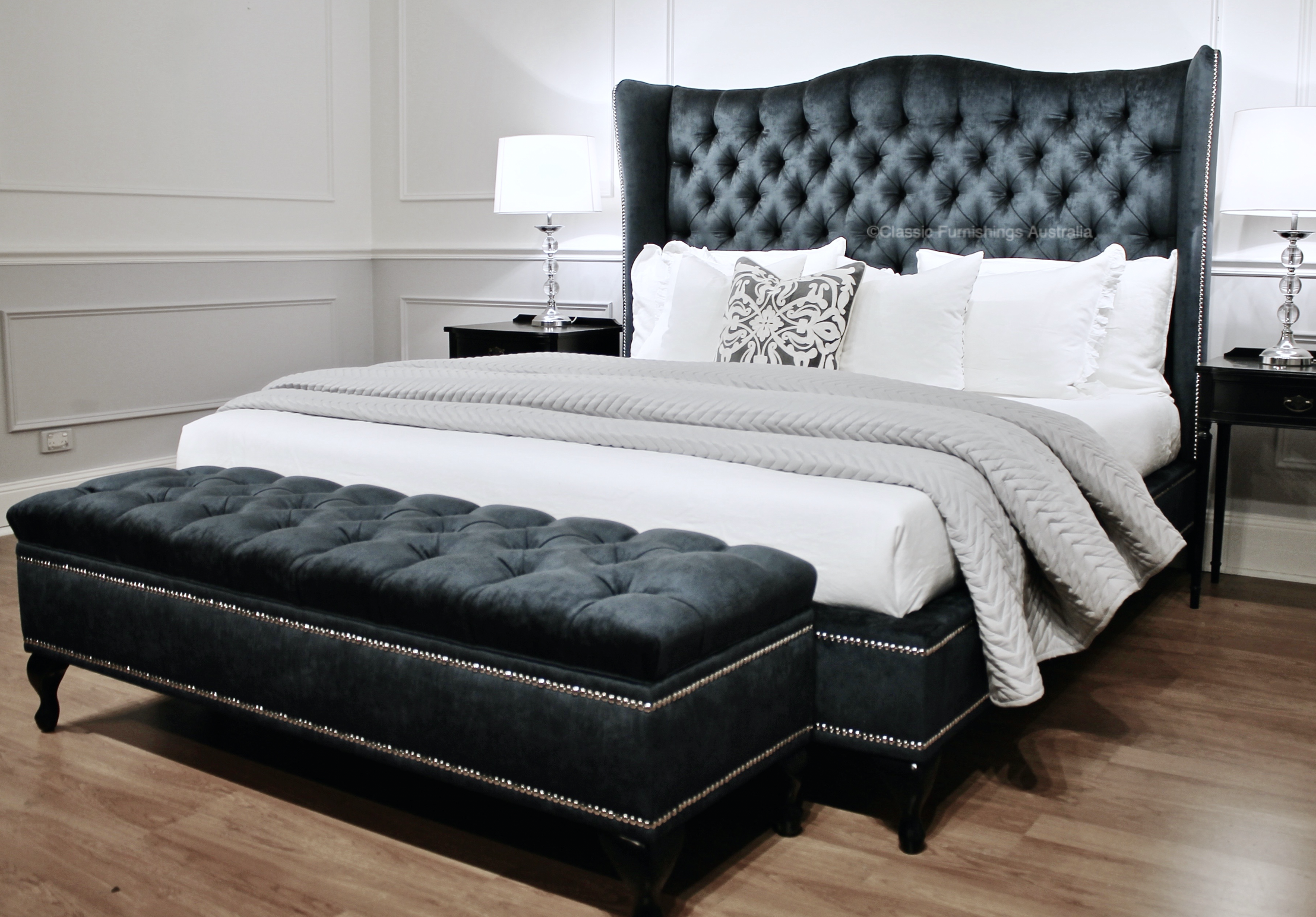 wing bed head, wing bedhead, upholstered beds, upholstered bedheads